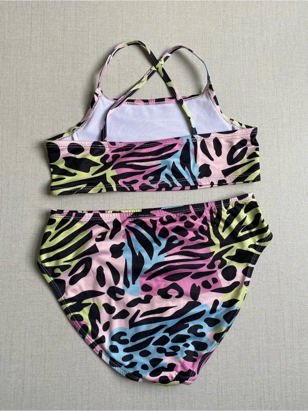 Lily & Dan Girls' Multicolor Animal Print Bikini Set Size L